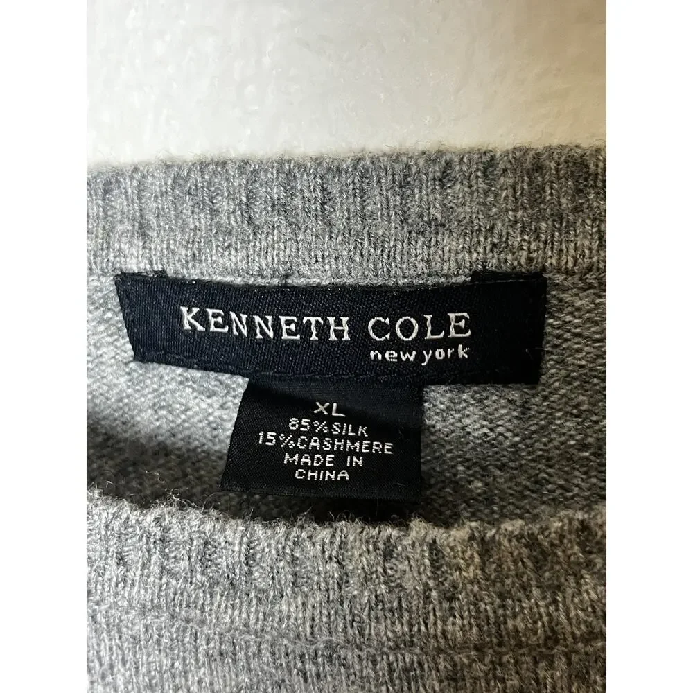 Kenneth Cole Silk Cashmere Gray Pullover Sweater Men’s Sz XL Minimalist Classic